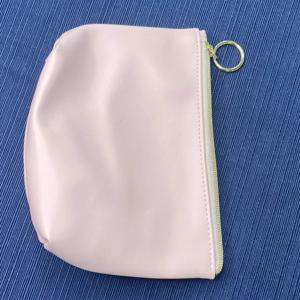 Bride Blush Pink Cosmetic Makeup Bag Vegan Leather Bridal Wedding Zipper Pouch